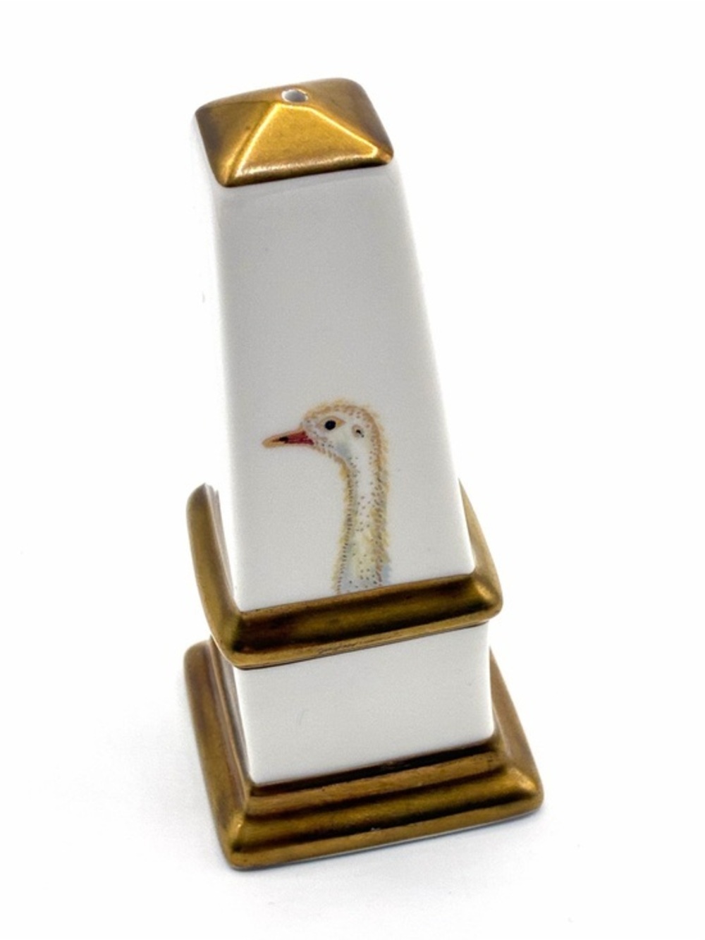 Vintage Porcelain Ostrich Bird Salt Shaker White Gold Accent MCM Decor